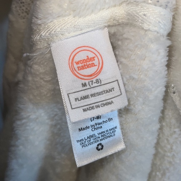 Wonder Nation ivory white silver sparkle star furry robe with belt pockets M 7-8 - Picture 6 of 8